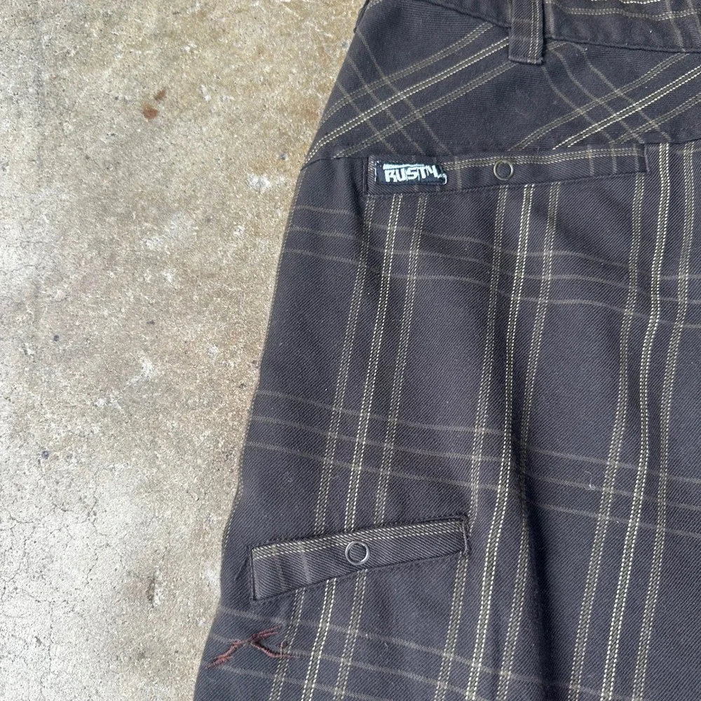 Rusty Plaid Walk Shorts Mens 32 Black Surf Skate Casual Cargo Style